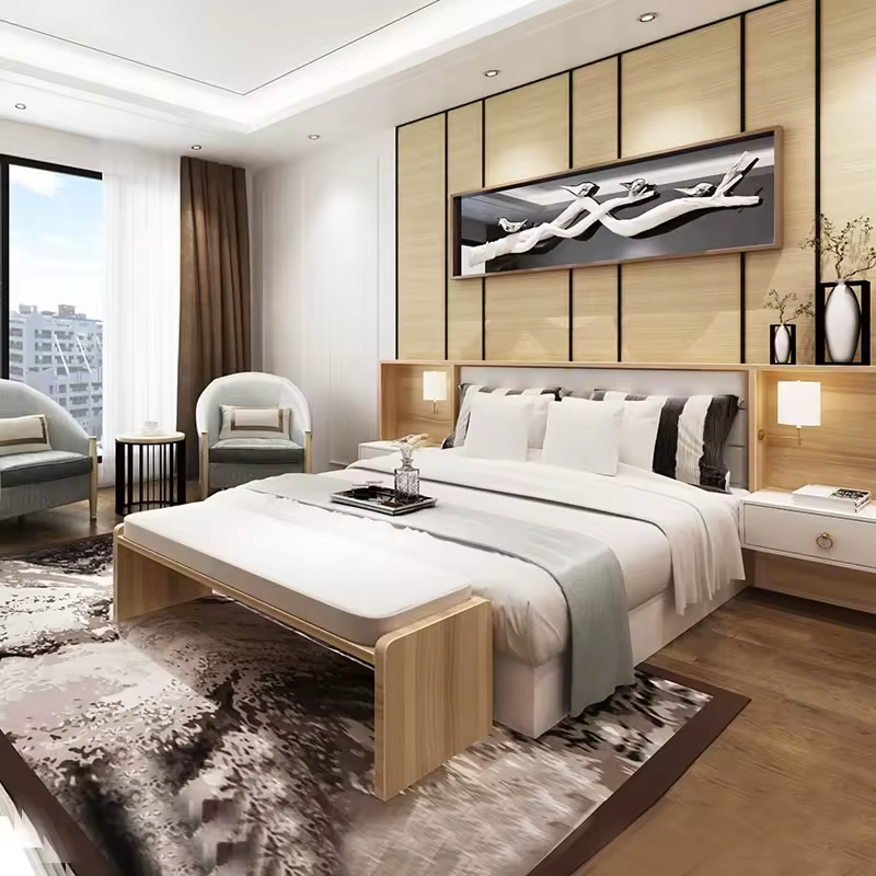 High Quality 5-Star Hotel Wood Bed Room King Size Furnitures Set (4)