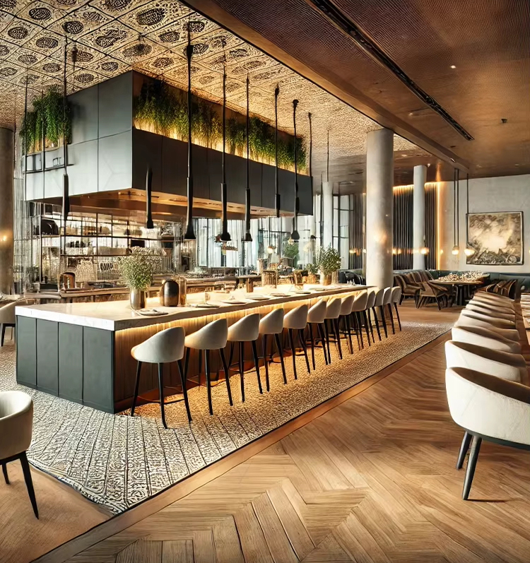 Luxury Hotel Modern Commercial Restaurant Furniture Design Table Chair Set (5)