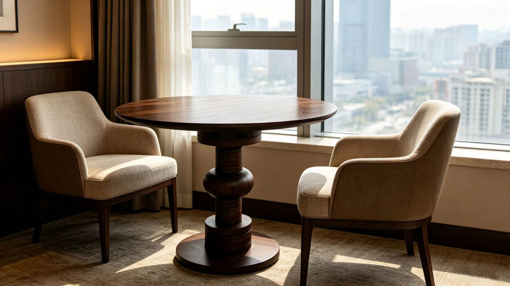 Vintage Solid Wood Round Accent Side Table For Hospitality Guest Room Furniture (5)