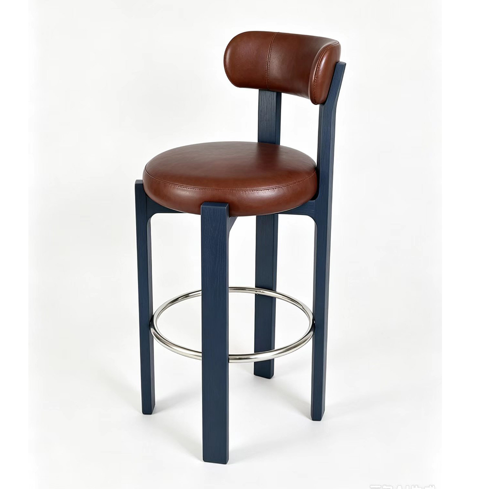 Modern Solid Wood Bar Chair with Upholstered Leather Seat for Hotel Bar (1)