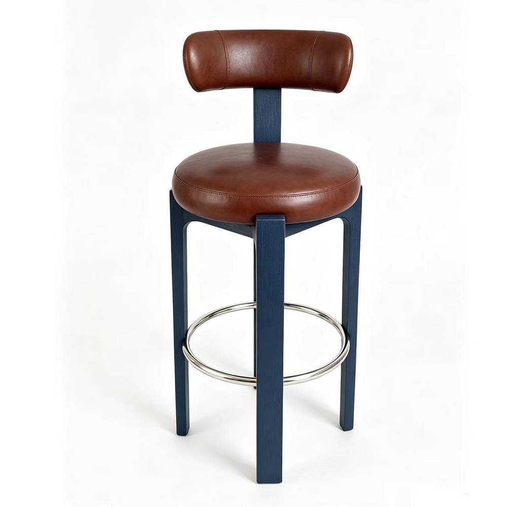 Modern Solid Wood Bar Chair with Upholstered Leather Seat for Hotel Bar (5)
