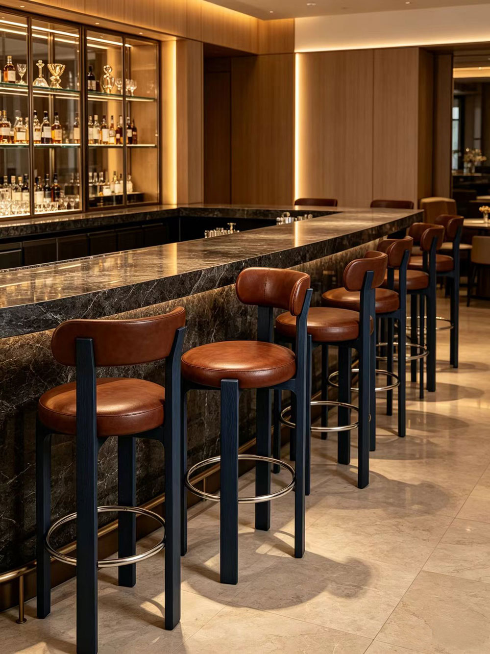 Modern Solid Wood Bar Chair with Upholstered Leather Seat for Hotel Bar (7)